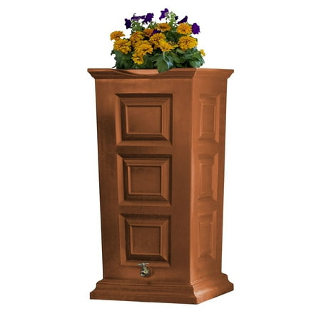 Good Ideas Savannah Outdoor 55 Gallon Flat Back Rain Barrel Planter, Terra Cotta