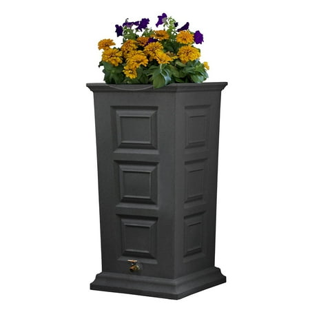 Good Ideas Savannah Outdoor 55 Gallon Rain Barrel and Planter, Dark Granite