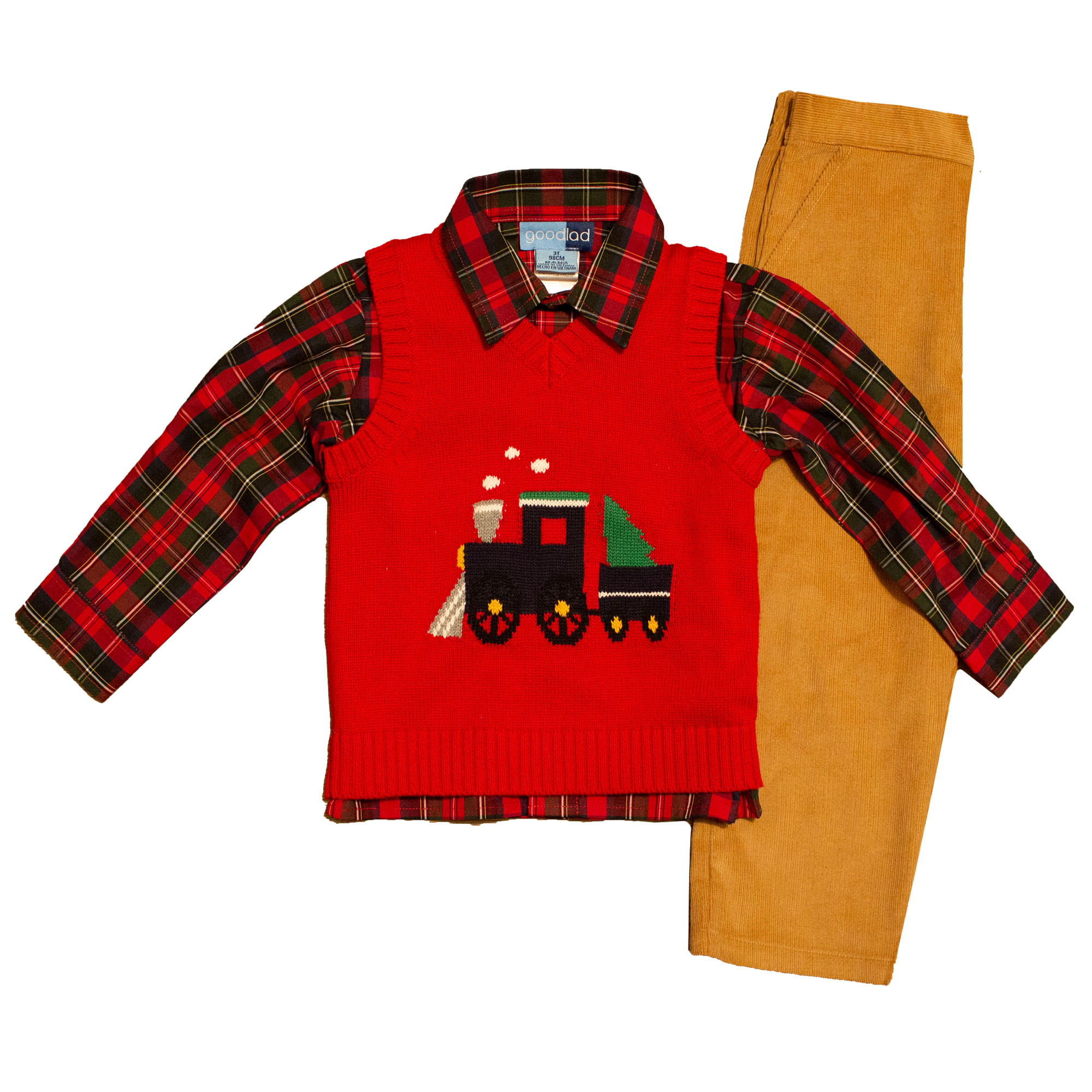 Good Lad Toddler Boys Three Piece Red Train Intarsia Holiday Sweater