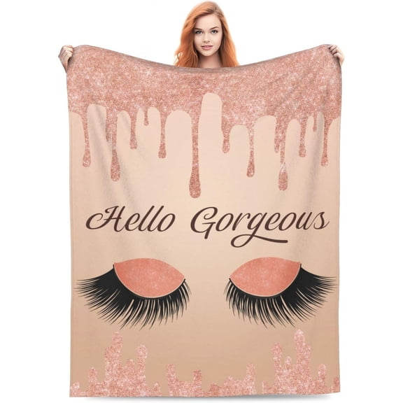 Good Lashes Good Mood Lash Blanket Lash Room Decor Soft Cozy Warm Flannel Pink Throw Blankets, Lashes Blanket for Clients, Women, Girls, Esthetician Gifts, Eyelash Blanket 60"x50"