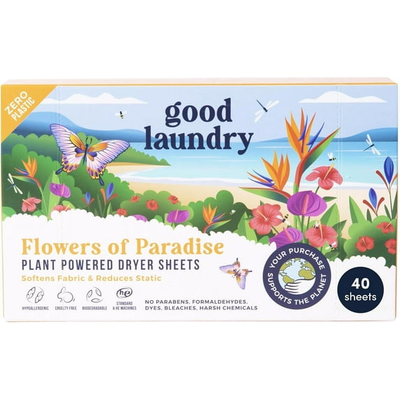 Good Laundry - Flowers of Paradise Scented Dryer Sheets, Reduce Static, Infused with Essential Oils