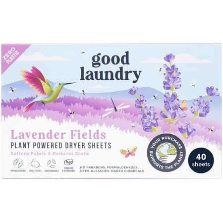 Good Laundry - Lavender Scented Dryer Sheets, Reduce Static, Infused with Essential Oils