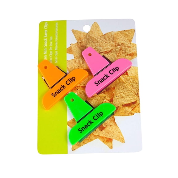 Good Living 3-Piece Set of Mini Neon Snack Bag Clips (Pack of 2)