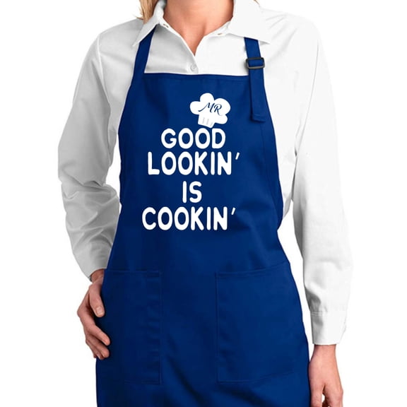 Good Lookin' Is Cookin' Father's Day Gift Kitchen BBQ Grilling Cooking Dad Father Apron with Pockets, Royal, One Size