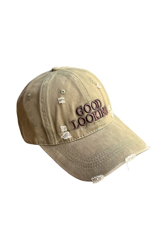 Good Looking Embroidered Baseball Cap, Cowboy Style Adjustable Hat for Big Head Circumference, Flattering Design for a Smaller Face Look, Casual Fashion Hat for Daily Wear - Khaki