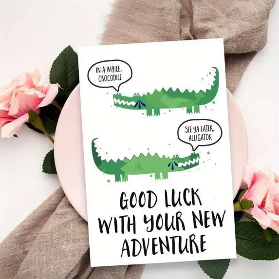 Good Luck Alligator Card – Cute Crocodile Design – Blank Inside for Messages – Perfect for New Beginnings, Adventures, or Farewell Celebrations