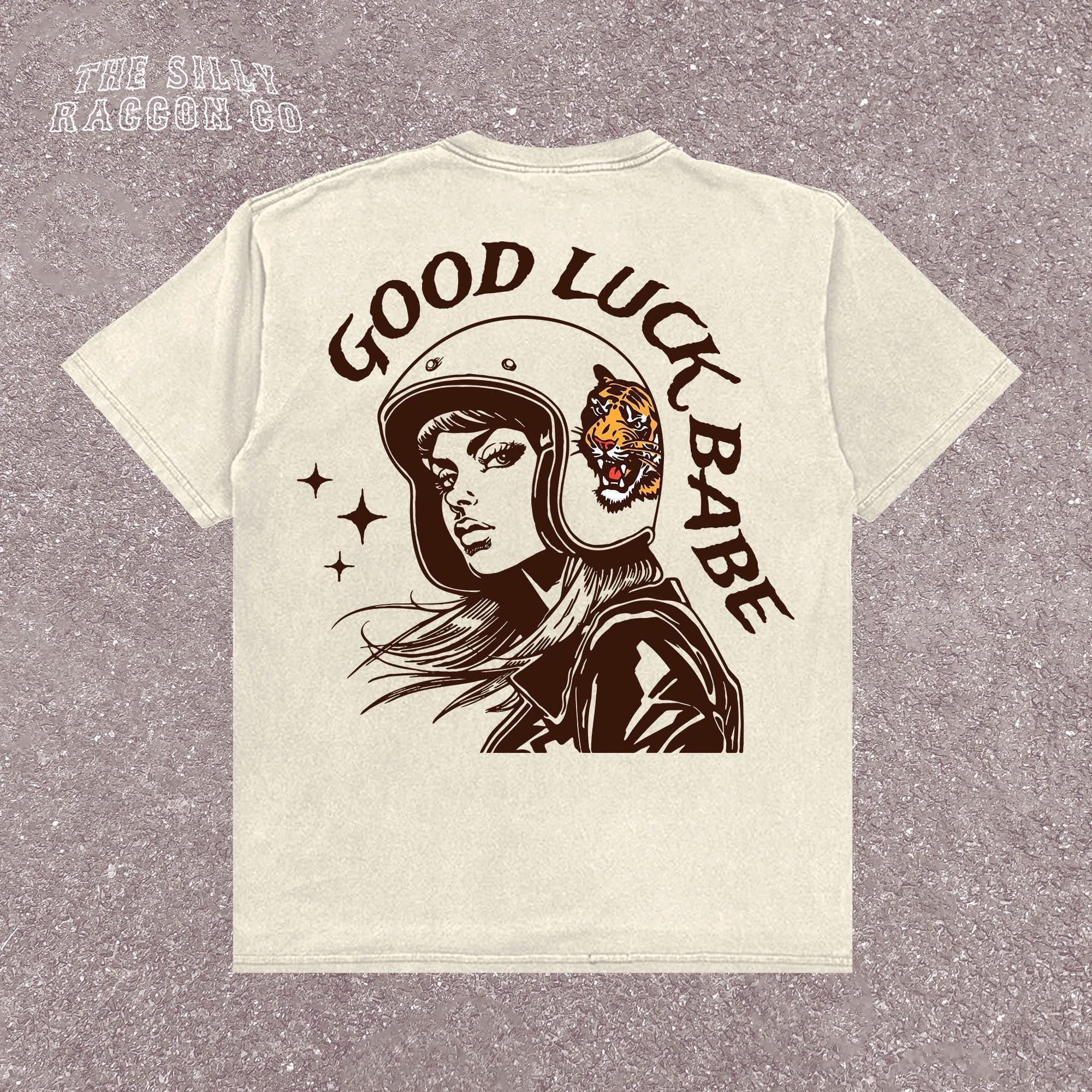 Good Luck Babe Retro Motorcycle Rider T-Shirt - Vintage Graphic Tee for ...