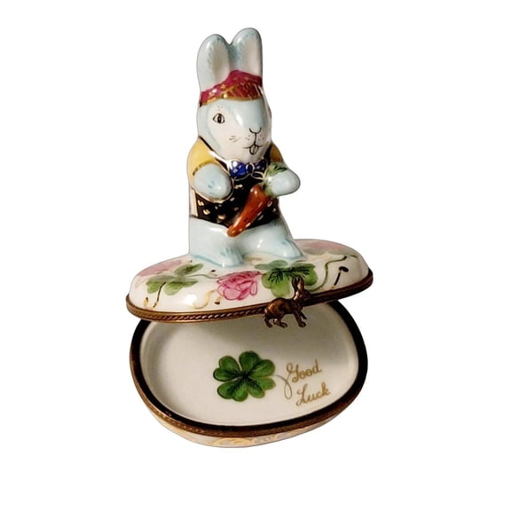 Good Luck Blue Rabbit Figurine for Home Decor Limoges Box Porcelain Figurine
