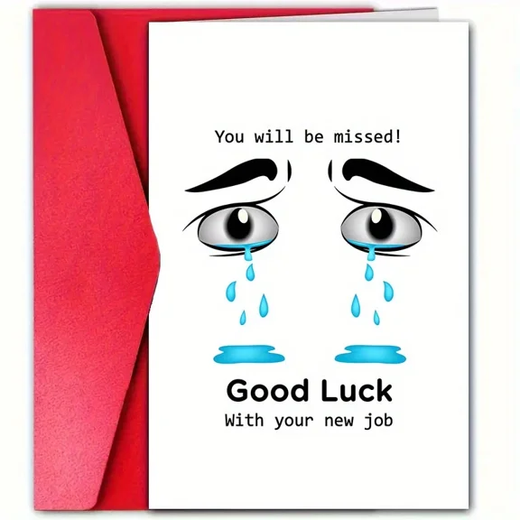 Good Luck Card for New Job You Will Be Missed! Tearful Cartoon Design Blank Inside Perfect Farewell Card for Colleague or Friend
