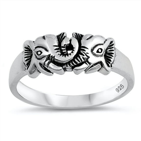 Good Luck Double Elephant Head Animal Ring .925 Sterling Silver Band Jewelry Female Male Size 7