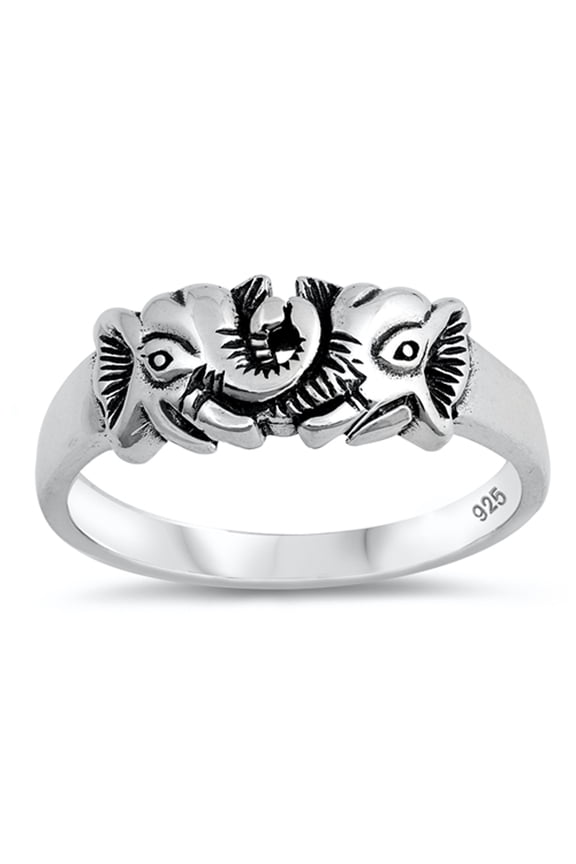 Good Luck Double Elephant Head Animal Ring .925 Sterling Silver Band Jewelry Female Male Size 8