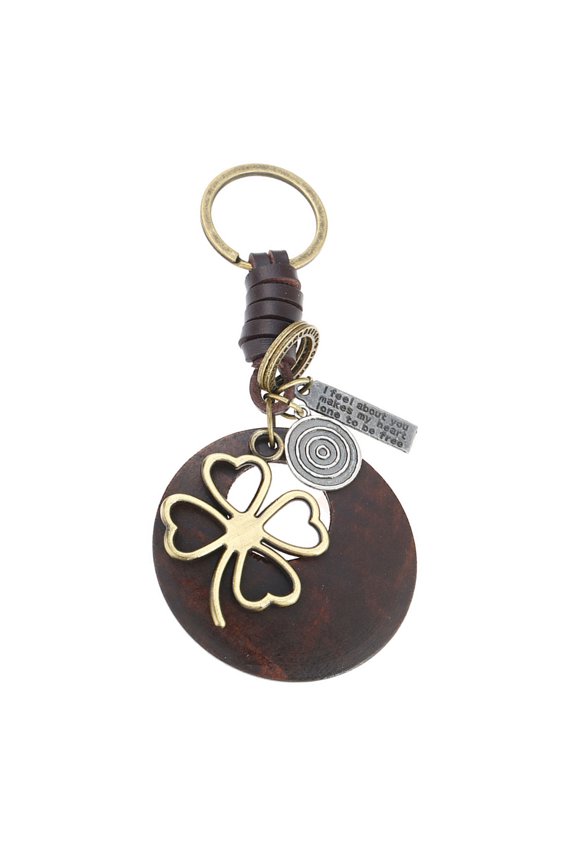 Good Luck Four Leaf Clover Leather Keychain Keyring Decorative Keychains Key Accessories for Men Women