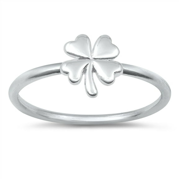 Good Luck Four Leaf Clover Nature Ring .925 Sterling Silver Band Jewelry Female Male Unisex Size 2