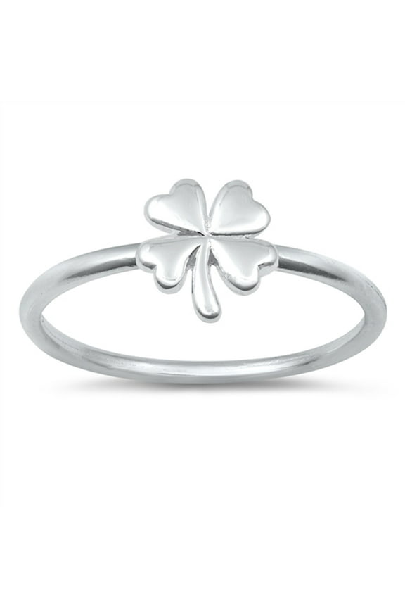 Good Luck Four Leaf Clover Nature Ring .925 Sterling Silver Band Jewelry Female Male Unisex Size 7