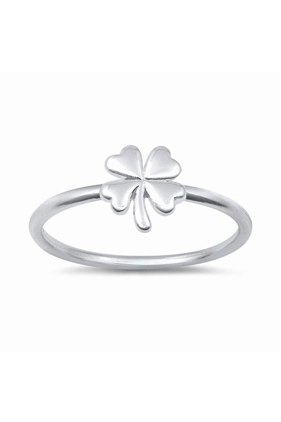 Good Luck Four Leaf Clover Nature Ring 925 Sterling Silver Stackable Band Women Rings