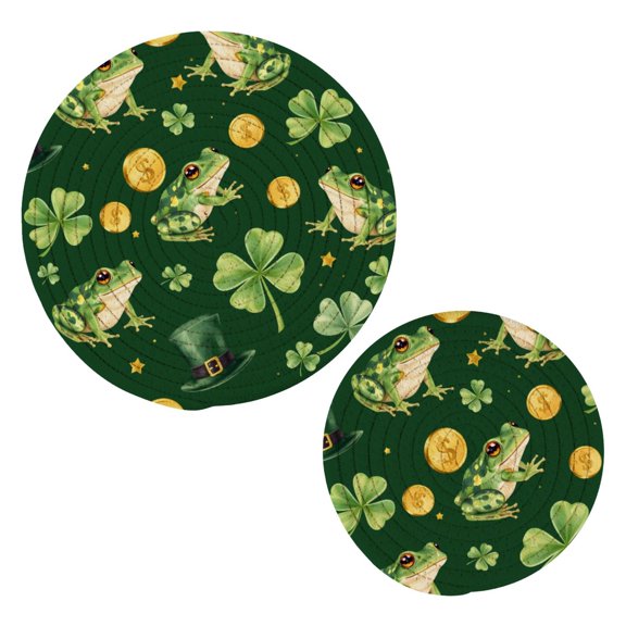 Good Luck Frog Pattern Cotton Trivets Potholders Set of 2 Handmade Heat Resistant Non Slip Absorbent