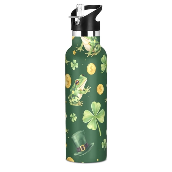 Good Luck Frog Pattern Sport Water Bottle for Kids Insulated with Straw for School Outdoor Daily Use