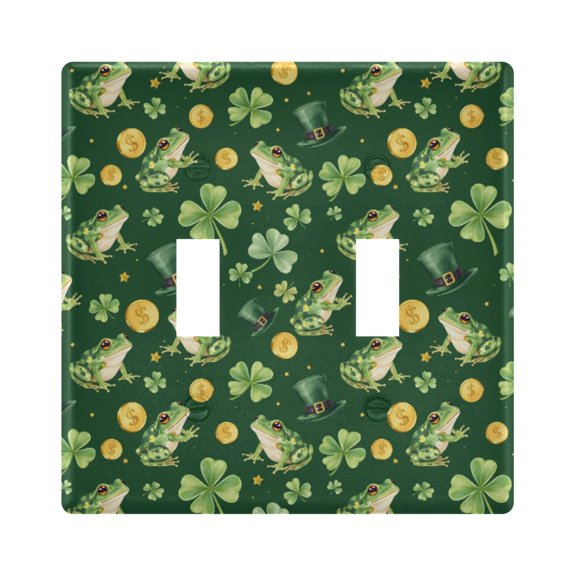 Good Luck Frog Pattern Toggle Switch Wall Plate 2-Gang Unbreakable Durable PC Flush Fit Round Edge 4.48x4.56in