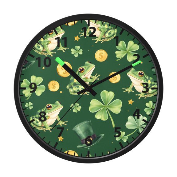 Good Luck Frog Pattern Wall Clock 12 Inch Voice Activated Night Light Silent Non Ticking