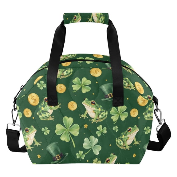 Good Luck Frog Pattern Women Lunch Bag Quilted Insulated Water Resistant Tote for Work and Picnic