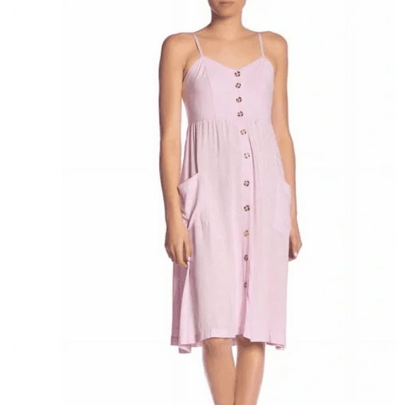 Good Luck Gem Linen Midi Dress Baby Pink Button Front Size Large