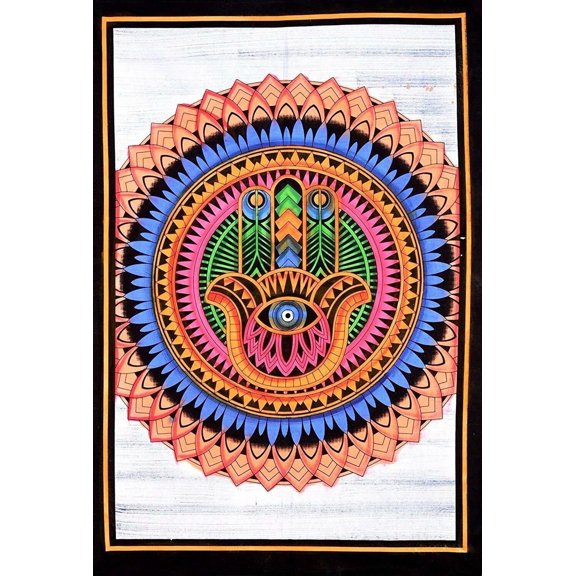 Good Luck Hamsa Fatima Hand Tapestry (Multicolor)