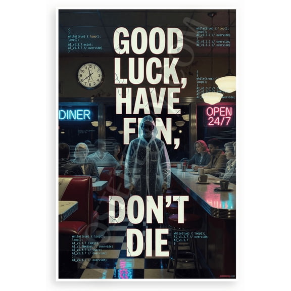Good Luck Have Fun Don't Die Diner Time Loop Motivational 12x18 US Made Poster