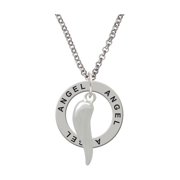 Good Luck Italian Horn Angel Affirmation Ring Necklace