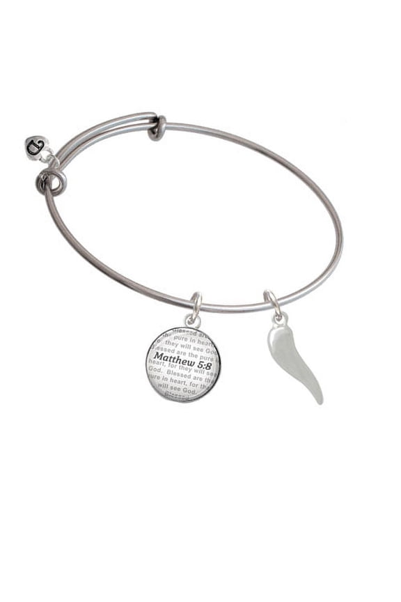 Good Luck Italian Horn - Bible Verse Matthew 5:8 Glass Dome Bangle Bracelet