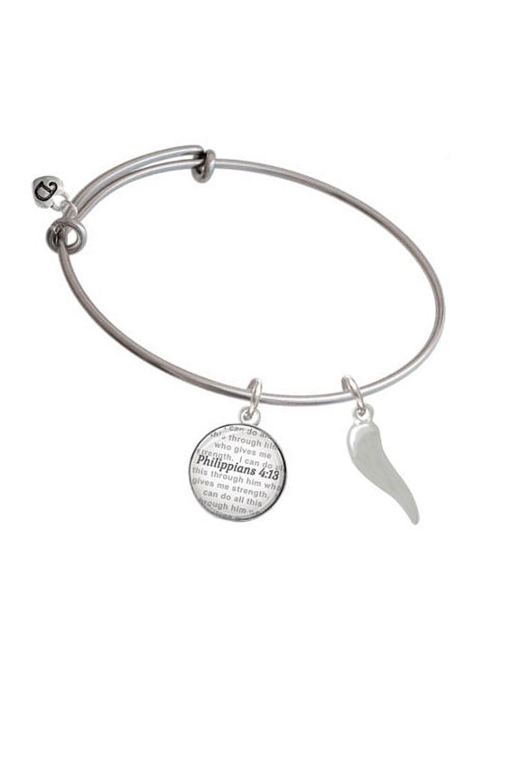 Good Luck Italian Horn - Bible Verse Philippians 4:13 Glass Dome Bangle Bracelet