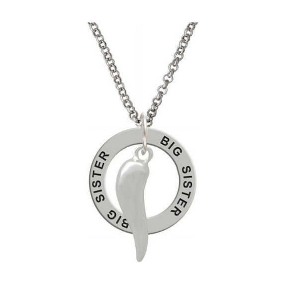 Good Luck Italian Horn Big Sister Affirmation Ring Necklace