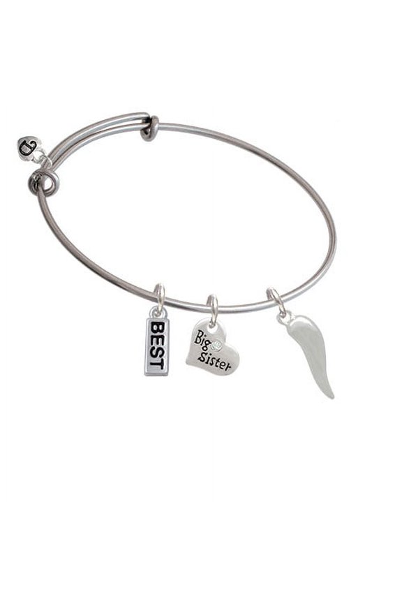 Good Luck Italian Horn Big Sister Heart Expandable Bangle Bracelet