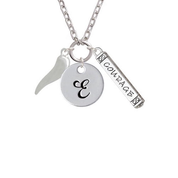 Good Luck Italian Horn - E - Script Initial Disc Courage Strength Wisdom Zoe Necklace