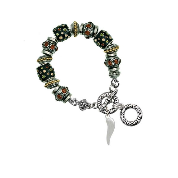 Good Luck Italian Horn Fall Crystal Bead Charm Bracelet