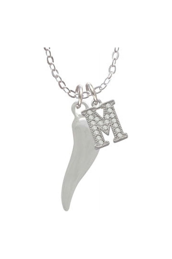 Good Luck Italian Horn - M - Crystal Initial Sophia Necklace, 18"+1"