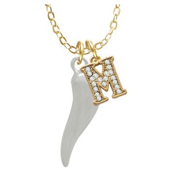 Good Luck Italian Horn - M - Gold Tone Crystal Initial Sophia Necklace, 18"+1"