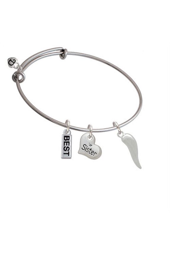 Good Luck Italian Horn Sister Heart Expandable Bangle Bracelet