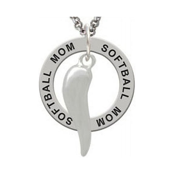 Good Luck Italian Horn Softball Mom Affirmation Ring Necklace