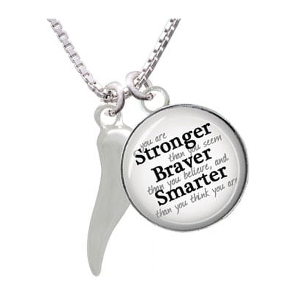 Good Luck Italian Horn Stronger Braver Smarter Glass Dome Necklace, 18"+2"