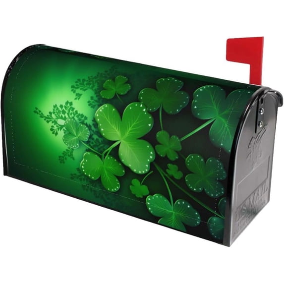 Good Luck Leaf Shamrock Clovers St. Patrick''s Day Mailbox Covers, Magnetic Post Box Cover Wraps Large Size 25.5x21 in Inches for Garden Yard Decor
