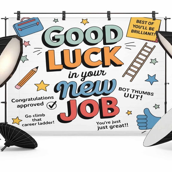 Good Luck New Job Photography Backdrop 7x5FT, Notebook Work Celebration Cartoon Photo Backdrops, Background for Photography Studio Photo Studio Background, Back Drop for Photoshoot