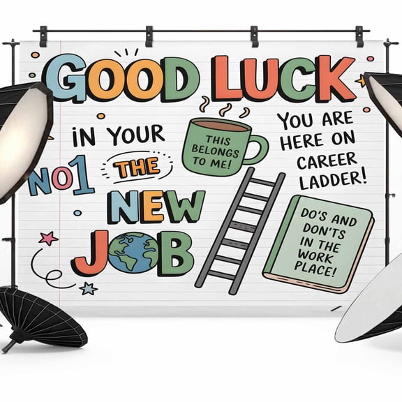 Good Luck New Job Photography Backdrop 7x5FT, Star Notebook Celebration Cartoon Photo Backdrops, Background for Photography Studio Photo Studio Background, Back Drop for Photoshoot