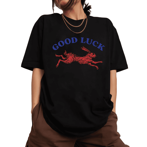 Good Luck Running Rabbit Print Tshirt Black S-5XL Minimalist Retro Graphic Tees Shirts Tops