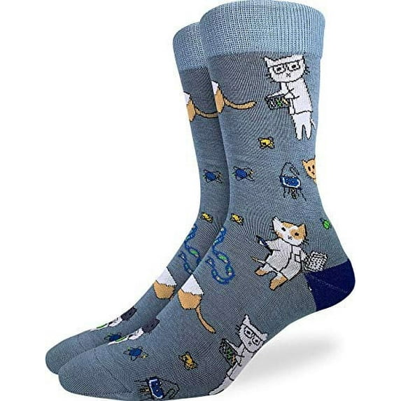 Good Luck Sock Men's Science Cats Socks - Blue, Adult Shoe Size 7-12