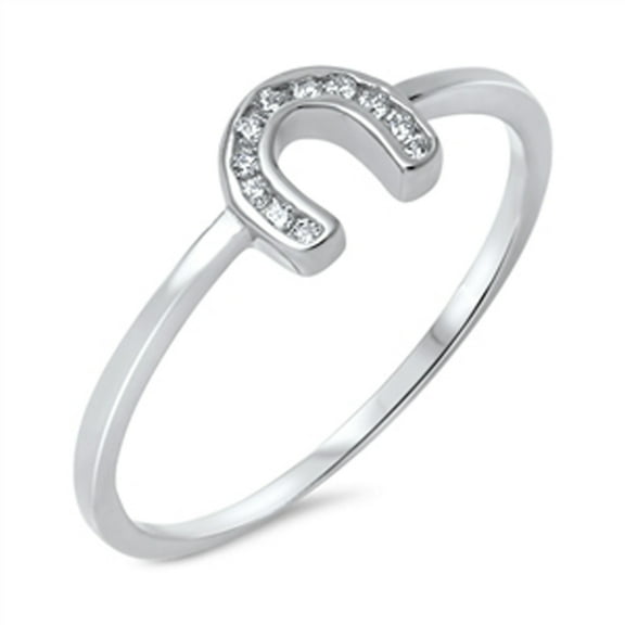 Good Luck U Horseshoe Clear CZ Love Ring .925 Sterling Silver Band White Jewelry Female Size 4