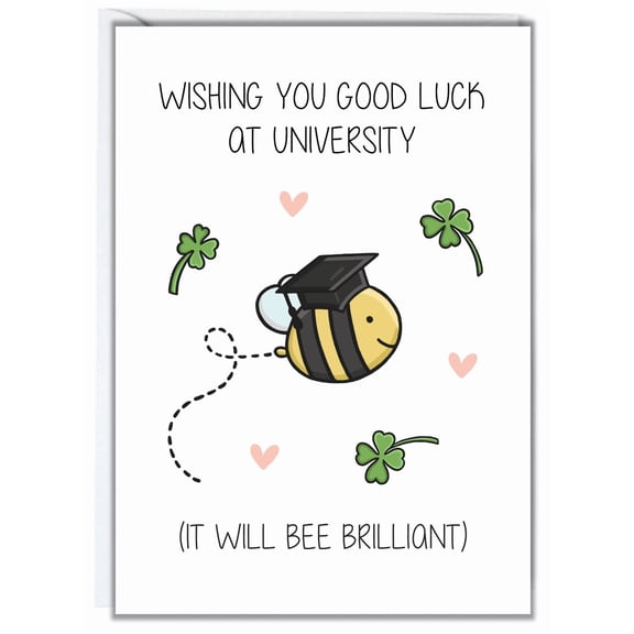 Good Luck at University Card Cute Bee Graduation Design Blank Inside Perfect Encouragement for Students Starting College