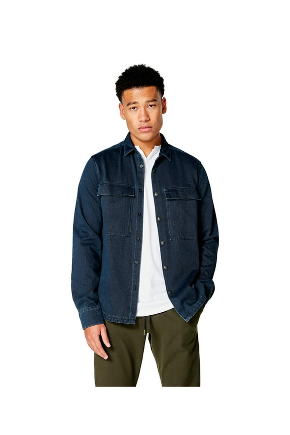 Twill Knit Stadium Shirt Jacket (Indigo, Medium)