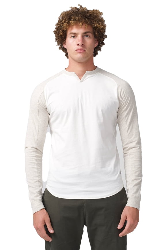 Varsity V-Notch Neck L/S Shirt (Natural/Stone Heather, 2X-Large)
