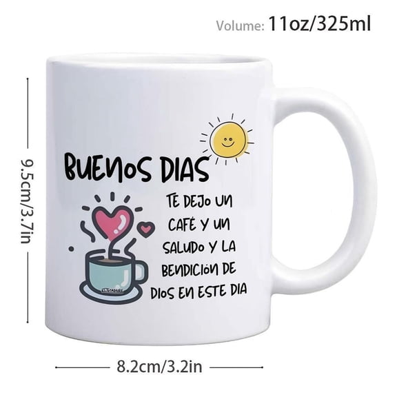 Good Morning 1pc 11oz Ceramic Coffee Mug with Spanish Saying Printing Inspiring Mexico Quote Coffee Cup Ideal Birthday Home Office School women men friend family son daughter coworker