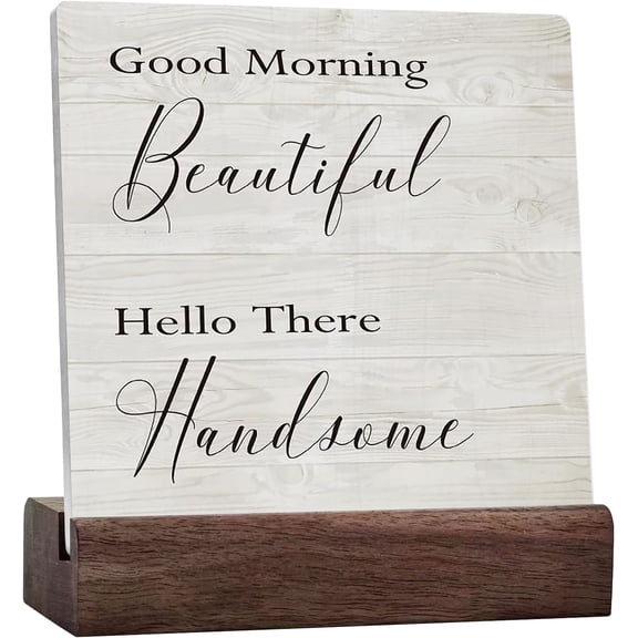 Good Morning Beautiful Hello There Handsome Ceramic Table Sign Decorative Love Quote Sign Home Decor Rustic Square Desk Decor Sign For Shelf